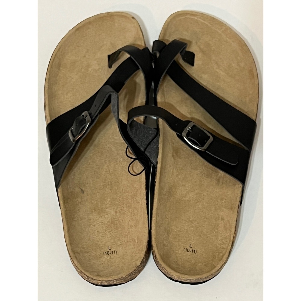Bobbie‎ Brooks Womens Black Vegan Leather Strappy Cork Sandals Size L 10-11